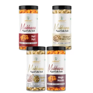 Nativenuts Makhana 4 Flavours Combo Jars (Himalayan Salt, Peri Peri, Magic Masala, Black Salt)
